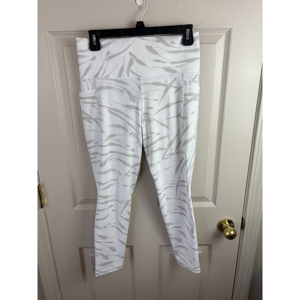 Athleta Salutation Stash Pocket II Tights Womens M White Grey Zebra Excellent